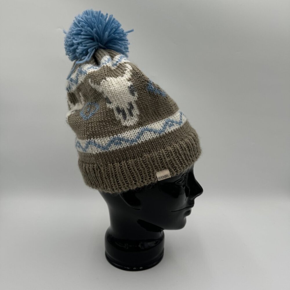 Coal Beanie Gray Blue Pom Pom skull Knit polar fleece lining unisex